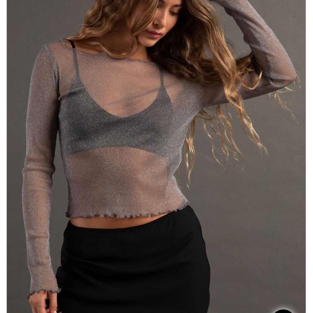 RSQ Womens Sheer Metallic Long Sleeve